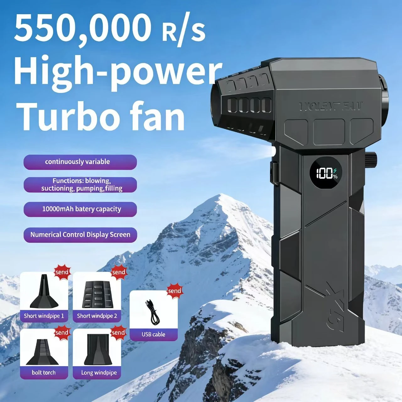 X5 Mini Violent Fan 550000RPM Electric Air Duster With 5 Nozzles Brushless Turbo Jet Fan Air Blower Car Keyboard Cleaning Tools
X5 Mini Violent Fan 550000RPM Electric Air Duster With 5 Nozzles Brushless Turbo Jet Fan Air Blower Car Keyboard Cleaning Tools