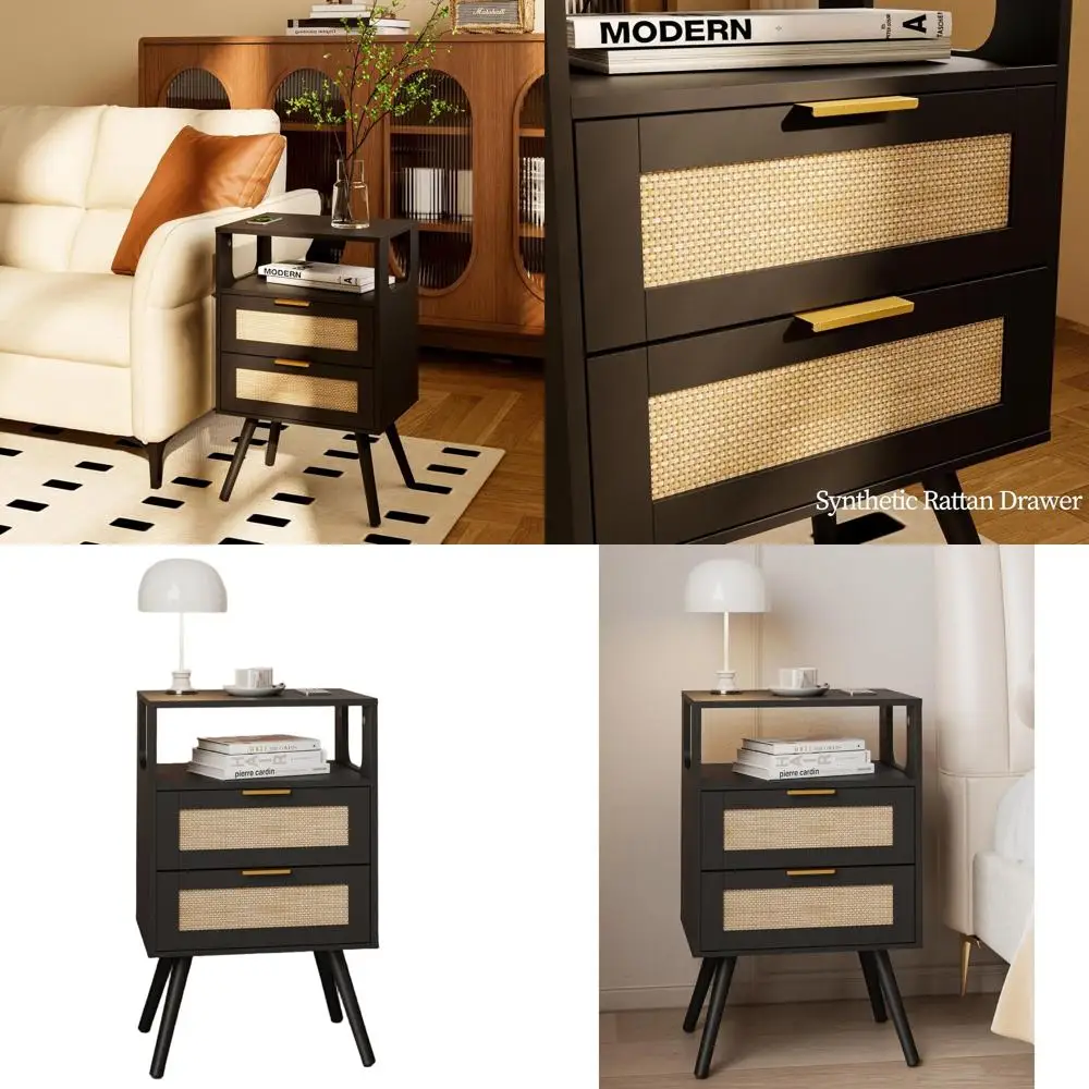 Solid Wood Nightstand with 2 Drawers and Open Shelf for Bedroom and Small Spaces in Black
Solid Wood Nightstand with 2 Drawers and Open Shelf for Bedroom and Small Spaces in Black
