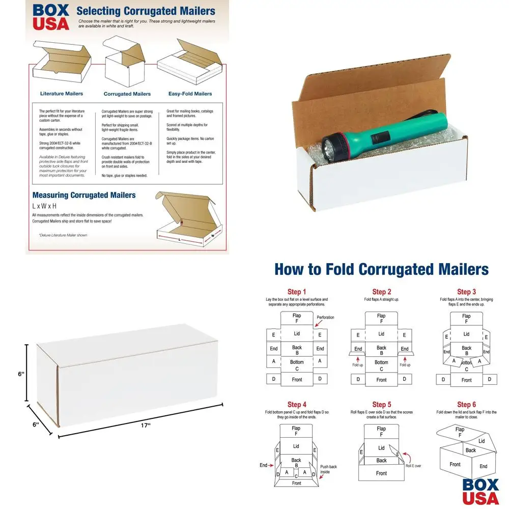 Large 17x6x6 Inch White Corrugated Tuck Top Mailers, Pack of 50
Large 17x6x6 Inch White Corrugated Tuck Top Mailers, Pack of 50