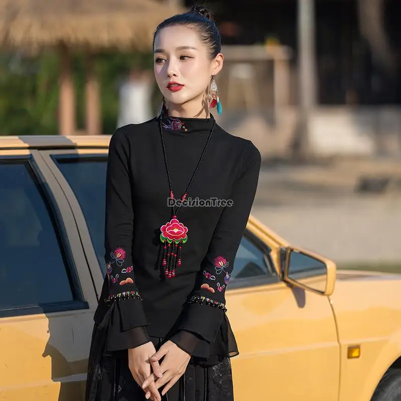 2023 new women's chinese style embroidered flower high neck long sleeve base t-shirt chinese national casual daily blouse s838
2023 new women's chinese style embroidered flower high neck long sleeve base t-shirt chinese national casual daily blouse s838