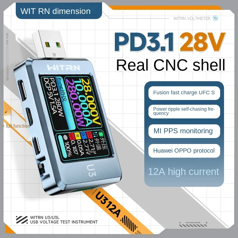 WITRN U3 U3L USB Tester U3L Voltage Ammeter PD3.1 Decoder 28V Fusion Fast Charge UFCS Aging EPR Free Shipping
WITRN U3 U3L USB Tester U3L Voltage Ammeter PD3.1 Decoder 28V Fusion Fast Charge UFCS Aging EPR Free Shipping