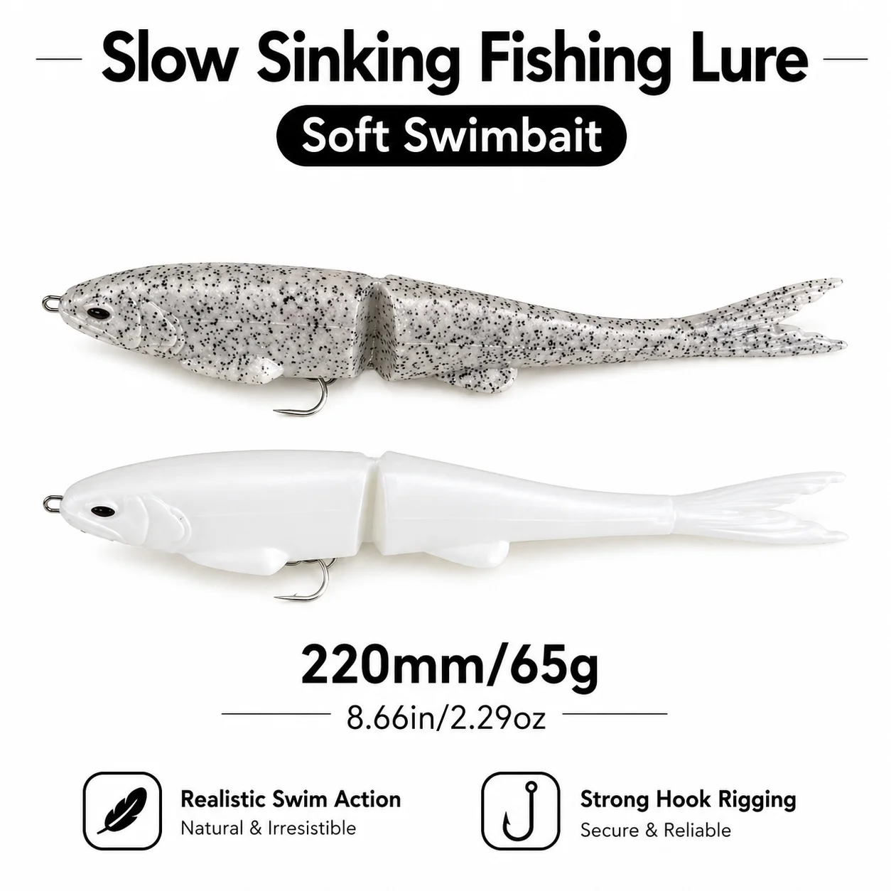 2PCS 220mm 65g Slow Sinking Jointed Swimbait White Gray Lifelike Soft Fishing Lure Artificial Bait for Freshwater Saltwater Pred
2PCS 220mm 65g Slow Sinking Jointed Swimbait White Gray Lifelike Soft Fishing Lure Artificial Bait for Freshwater Saltwater Pred