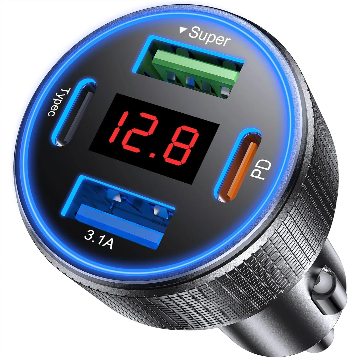 78W Metal Car Charger with Voltmeter, 4 Port Fast Charge USB-C & USB-A for iPhone, Galaxy, iPad - Reliable Power On-the-Go
78W Metal Car Charger with Voltmeter, 4 Port Fast Charge USB-C & USB-A for iPhone, Galaxy, iPad - Reliable Power On-the-Go