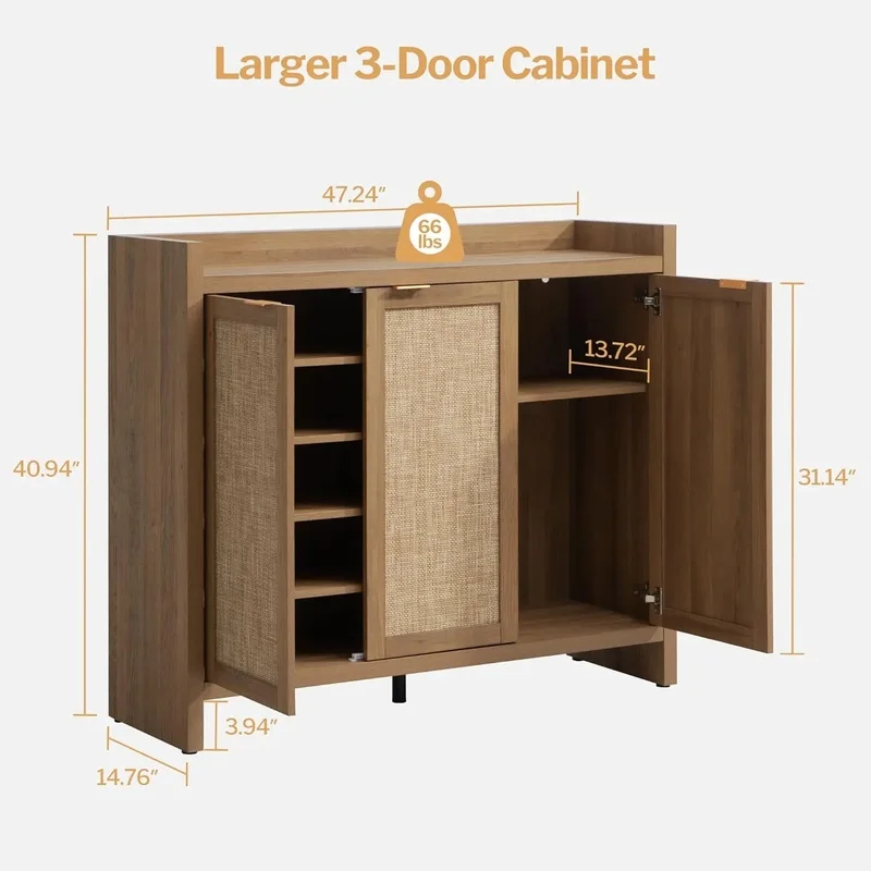 30-Pair Rattan Shoe Storage Cabinet, 6-Tier 41" Tall, Boho Farmhouse Style for Entryway
30-Pair Rattan Shoe Storage Cabinet, 6-Tier 41" Tall, Boho Farmhouse Style for Entryway