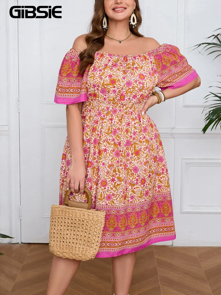 GIBSIE Plus Size Floral Print Off Shoulder Dresses For Women 2025 Summer Short-sleeved Elastic Vacation Beach Bohemian Dress
GIBSIE Plus Size Floral Print Off Shoulder Dresses For Women 2025 Summer Short-sleeved Elastic Vacation Beach Bohemian Dress