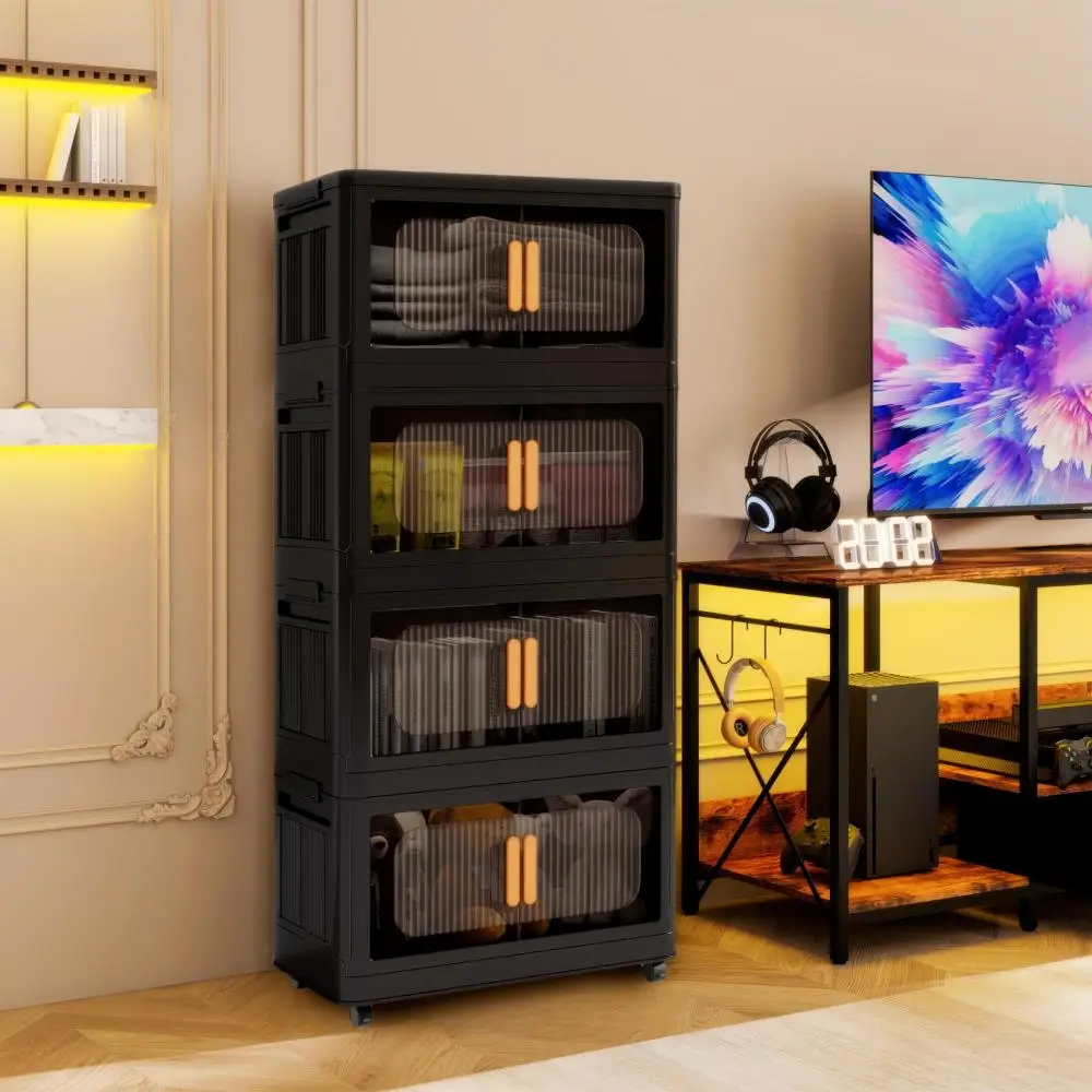Black,20" Side Wide Folding Storage Cabinet ,4 Tiers,19.69"×11.81"×40.55",Collapsible Storage Bins with Magnetic Door, Plastic S
Black,20" Side Wide Folding Storage Cabinet ,4 Tiers,19.69"×11.81"×40.55",Collapsible Storage Bins with Magnetic Door, Plastic S
