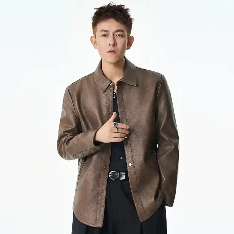 Men's Solid Color Turn-down Collar Single-breasted Long Sleeve Casual Trendy Simple Loose Faux Leather Coats Male Jackets Tops
Men's Solid Color Turn-down Collar Single-breasted Long Sleeve Casual Trendy Simple Loose Faux Leather Coats Male Jackets Tops