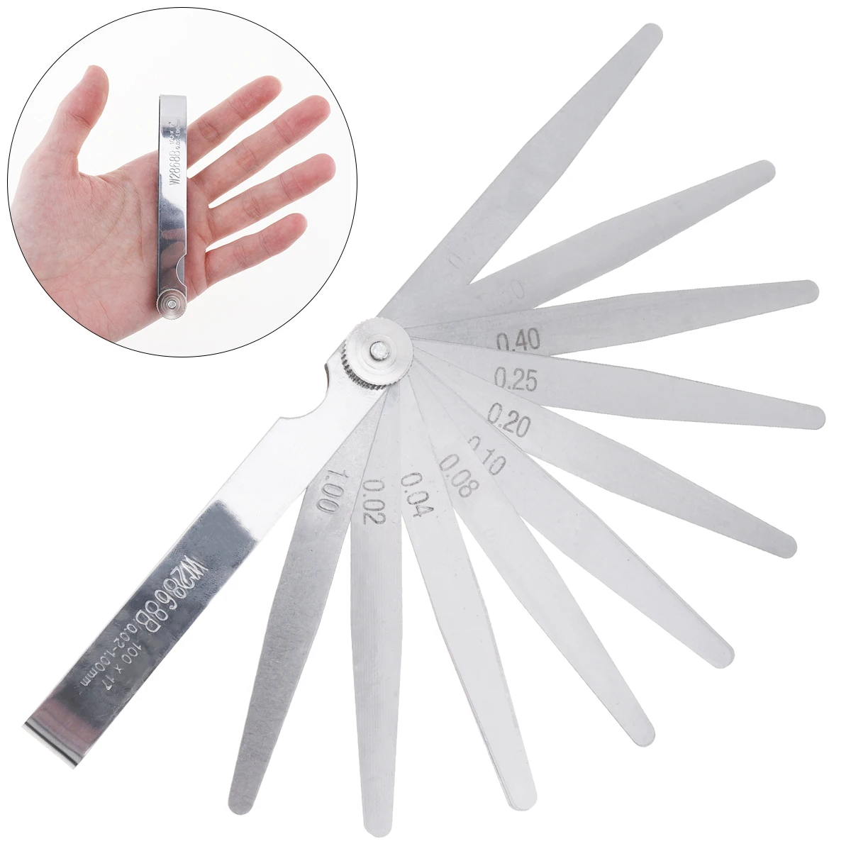 17 Blade Filler Feeler Gauge Metric Size Stainless Steel 0.02-1mm Thickness Gauge Measurement Tool with Adjustable Nut
17 Blade Filler Feeler Gauge Metric Size Stainless Steel 0.02-1mm Thickness Gauge Measurement Tool with Adjustable Nut