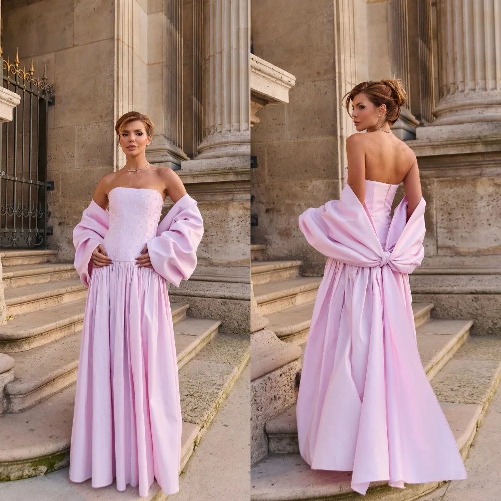 Customized Sparkly Beading Strapless Evening Dress Graceful A-Line Celebrity Gowns Delicate Detachable Bow Sleeve Part
Customized Sparkly Beading Strapless Evening Dress Graceful A-Line Celebrity Gowns Delicate Detachable Bow Sleeve Part