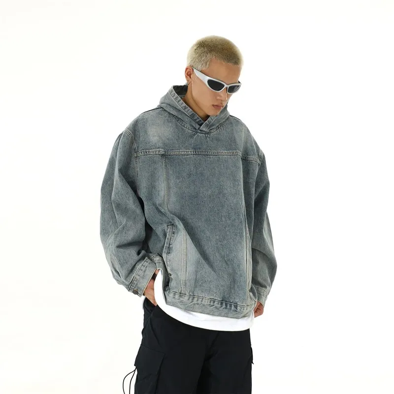 Retro Waed Hooded Denim Jaet Loose Casual Overhead Sweatirt for Men And Women Trendy Brand ex Couples Match
Retro Waed Hooded Denim Jaet Loose Casual Overhead Sweatirt for Men And Women Trendy Brand ex Couples Match
