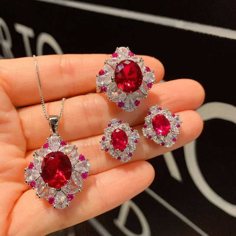 Jewelry European and American popular red glass oval pendant ring 10*12 earrings 6*8 set
Jewelry European and American popular red glass oval pendant ring 10*12 earrings 6*8 set