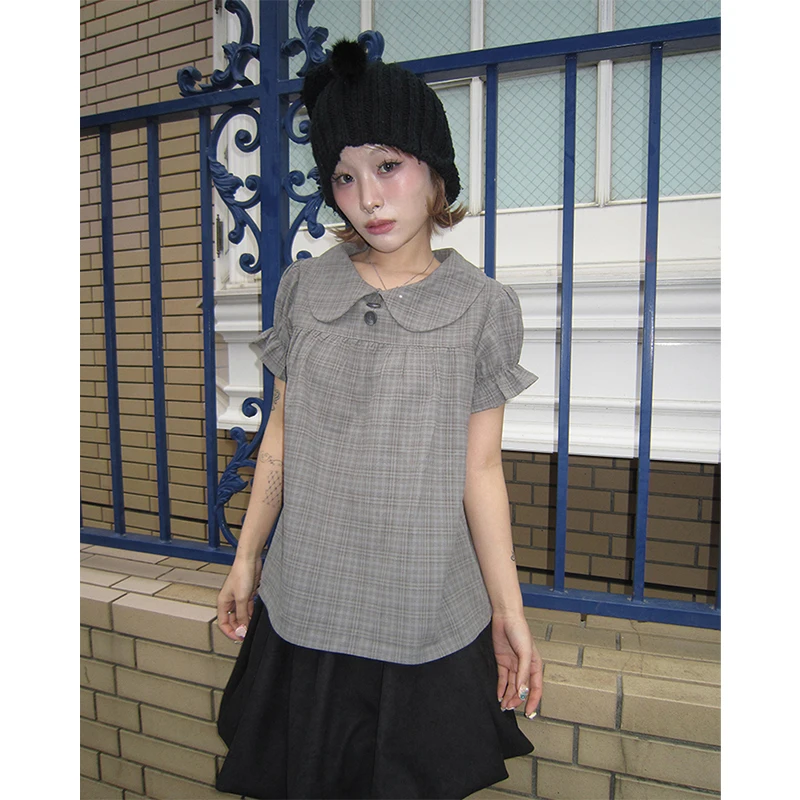 MEXZT Vintage Plaid Shirts Women Japanese Harajuku Puff Short Sleeve Blouses Summer Korean Streetwear Peter Pan Collar Tops New
MEXZT Vintage Plaid Shirts Women Japanese Harajuku Puff Short Sleeve Blouses Summer Korean Streetwear Peter Pan Collar Tops New