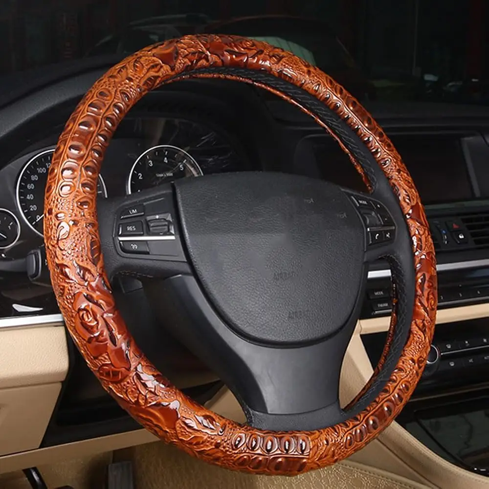 Leather Auto Car Steering Wheel Cover,Anti Slip Universal 15 Inch,Brown Crocodile with Rose Grain
Leather Auto Car Steering Wheel Cover,Anti Slip Universal 15 Inch,Brown Crocodile with Rose Grain
