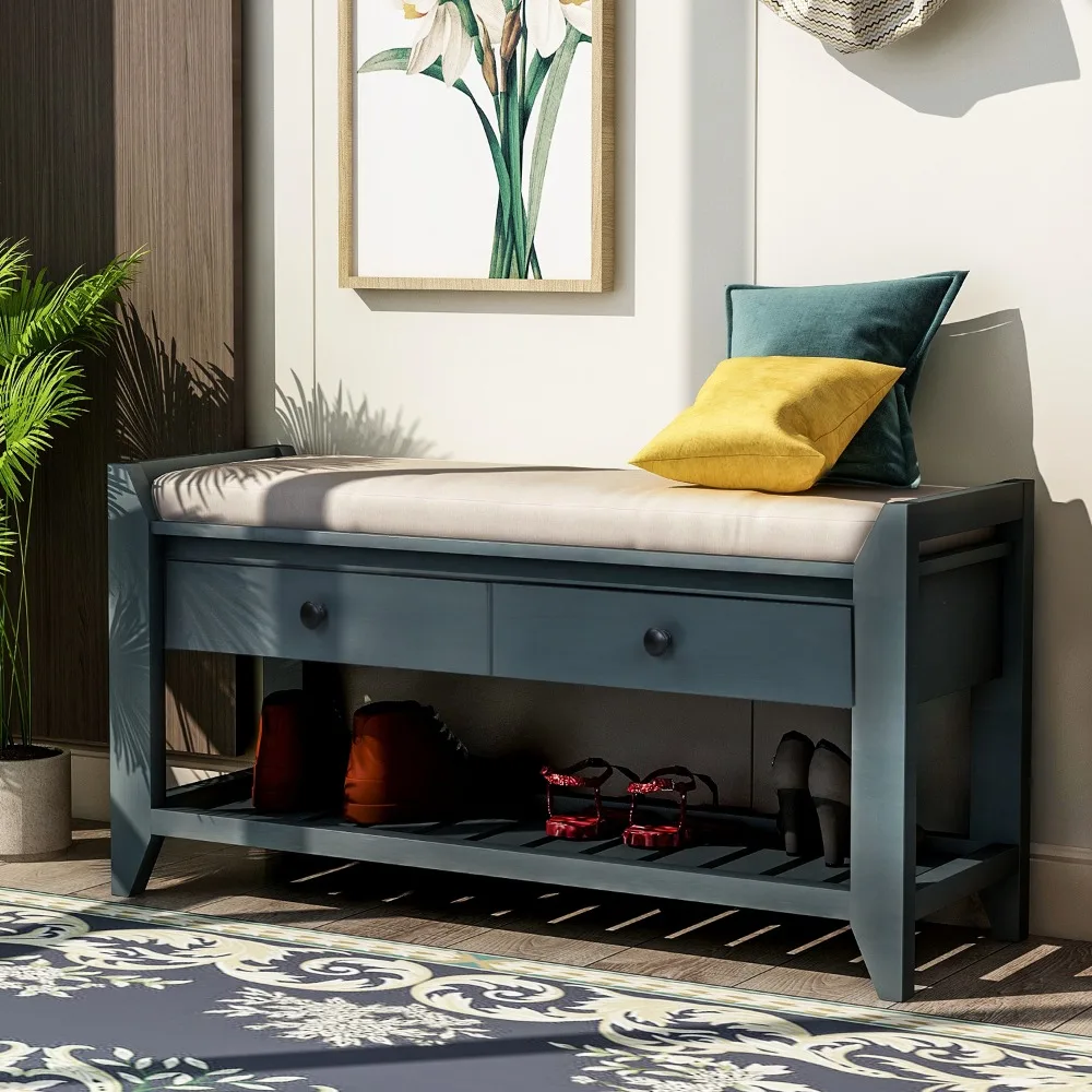 Shoe Rack with Cushioned Seat and Drawers, Multipurpose Entryway Storage Bench (Antique Navy)
Shoe Rack with Cushioned Seat and Drawers, Multipurpose Entryway Storage Bench (Antique Navy)