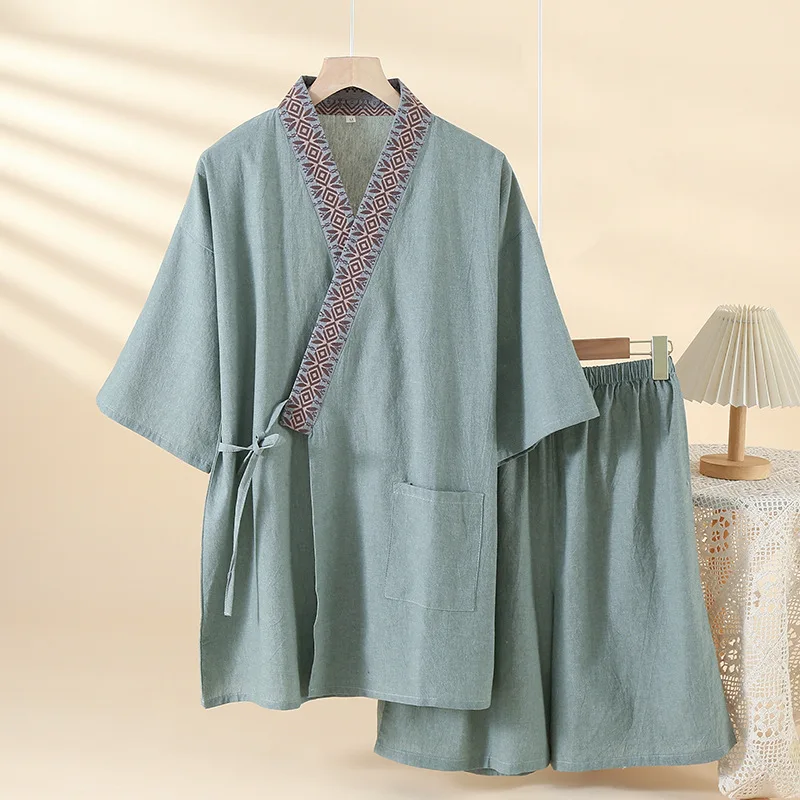 100% Cotton Men Pajamas Summer Japanese Kimono pajamas 2 Piece Set Nightwear Simple Sleepwear Suit Pijama Loungewear
100% Cotton Men Pajamas Summer Japanese Kimono pajamas 2 Piece Set Nightwear Simple Sleepwear Suit Pijama Loungewear