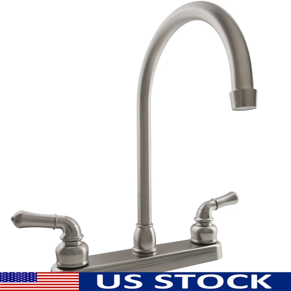 J-Spout Кухонный смеситель для автофургона, двойной рычаг, матовый никель, без брызг, аэрогрированный поток, простая установка, раковина с 2 или 3 отверстиями
J-Spout Кухонный смеситель для автофургона, двойной рычаг, матовый никель, без брызг, аэрогрированный поток, простая установка, раковина с 2 или 3 отверстиями