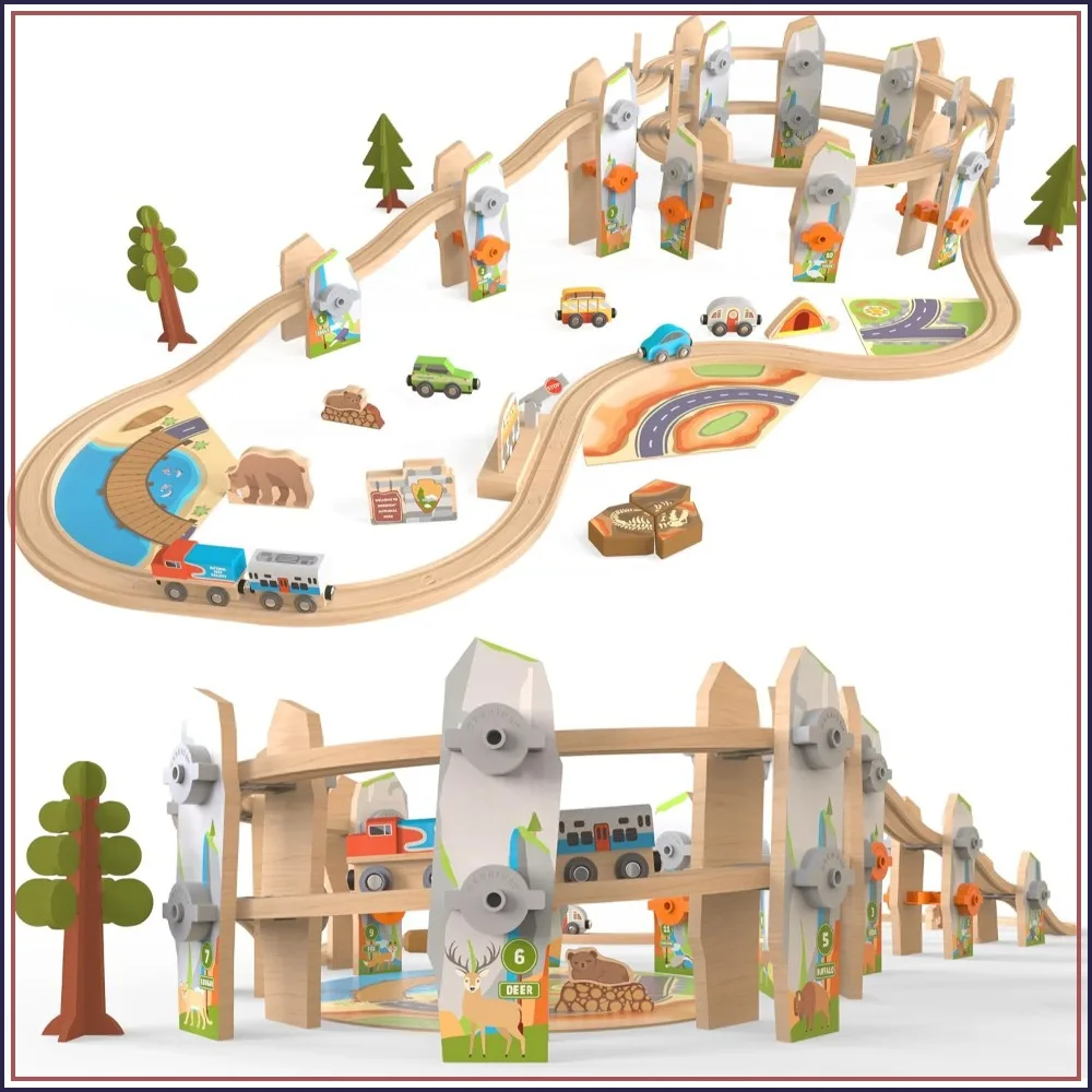 141 Pc Wooden Train Set with Elevated Track System, Multi-Level Spiral, National Park Animal Railway, STEAM Accredited, Compatible with Thomas & Brio
141 Pc Wooden Train Set with Elevated Track System, Multi-Level Spiral, National Park Animal Railway, STEAM Accredited, Compatible with Thomas & Brio