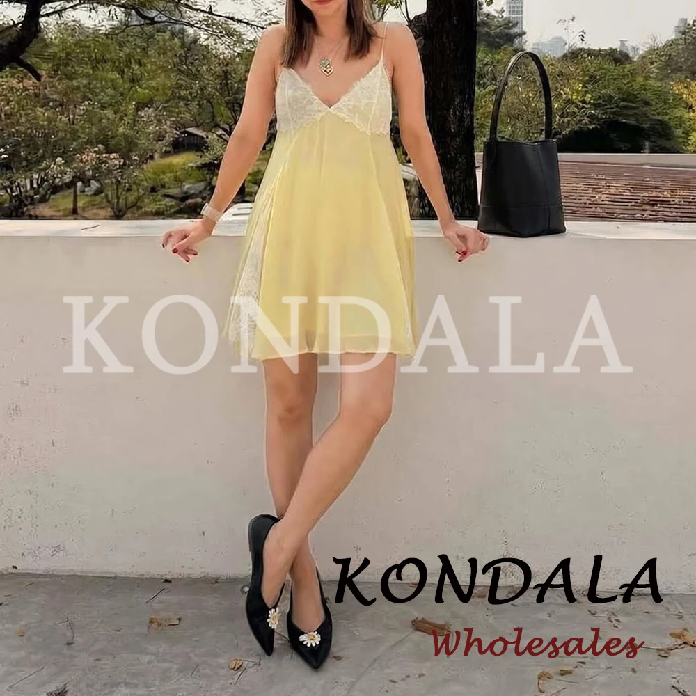 KONDALA Chic Sexy Yellow Cami Woman Mini Dresses Fashion 2026 Summer Dress Lace Patchwork Pleated Holiday Beach Elegant Vestidos
KONDALA Chic Sexy Yellow Cami Woman Mini Dresses Fashion 2026 Summer Dress Lace Patchwork Pleated Holiday Beach Elegant Vestidos
