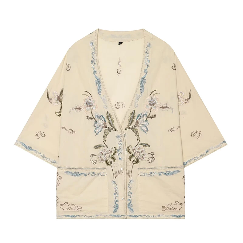 New Women Romantic Boho Floral Embroidery Kimono Shirt V Neck Front Button Casual Loose Summer Tops
New Women Romantic Boho Floral Embroidery Kimono Shirt V Neck Front Button Casual Loose Summer Tops