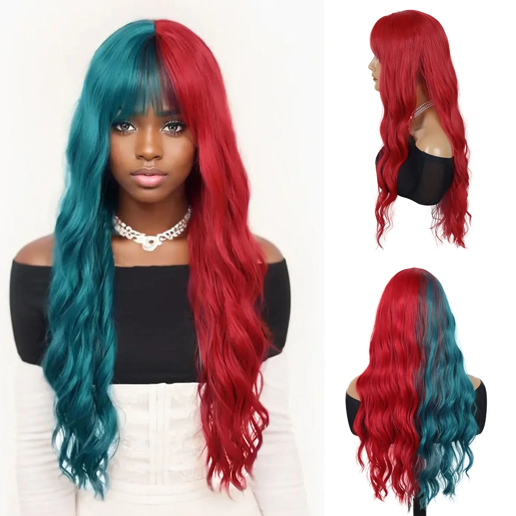 Synthetic Half Red and Half Green Wig with Bangs for Women Long Wavy Curly Wig 30 Inch Colored Wig Party Cosplay Christmas Wigs
Synthetic Half Red and Half Green Wig with Bangs for Women Long Wavy Curly Wig 30 Inch Colored Wig Party Cosplay Christmas Wigs