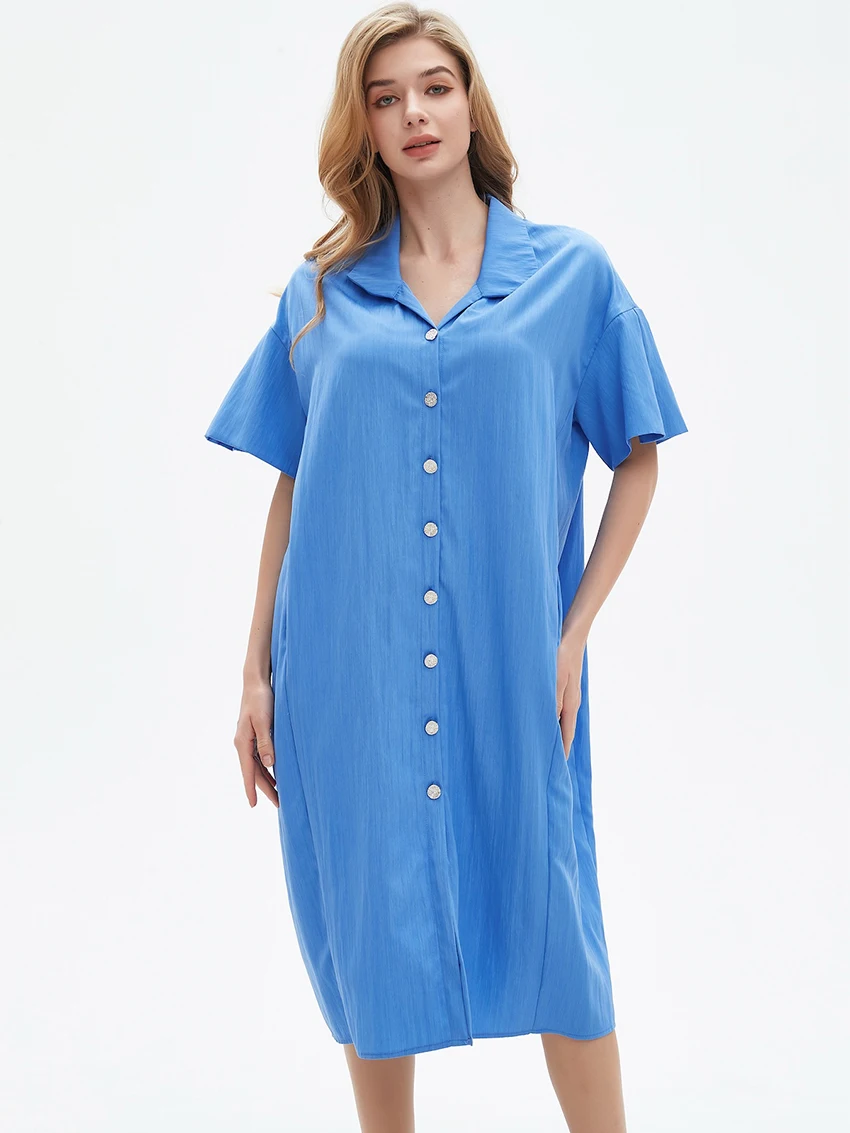 Parc Fee Summer Loose Blue Women's Dress Casual Lapel Short Sleeve Midi Dresses Elegant Classic Solid Female Dress Streetwear
Parc Fee Summer Loose Blue Women's Dress Casual Lapel Short Sleeve Midi Dresses Elegant Classic Solid Female Dress Streetwear