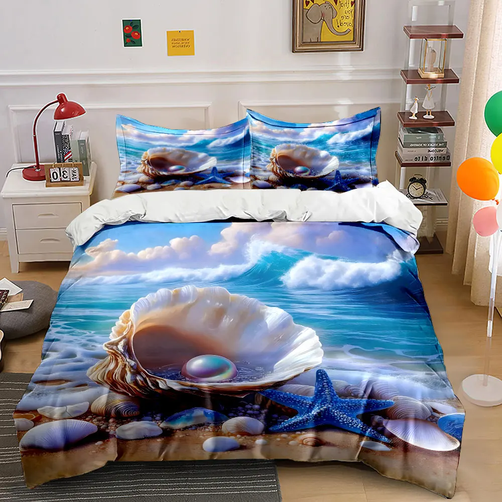 Seashell Pearl and Blue Starfish Duvet Cover Set with 3D Printing Design Soft Polyester Bedding Set All-Season Comfort
Seashell Pearl and Blue Starfish Duvet Cover Set with 3D Printing Design Soft Polyester Bedding Set All-Season Comfort