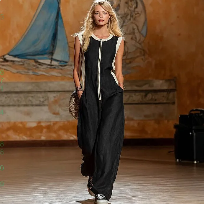 Sleeveless Contrast Jumpsuit Women Loose Wide Leg Pants Casual Fashion Slimming Overall Playsuit
Sleeveless Contrast Jumpsuit Women Loose Wide Leg Pants Casual Fashion Slimming Overall Playsuit