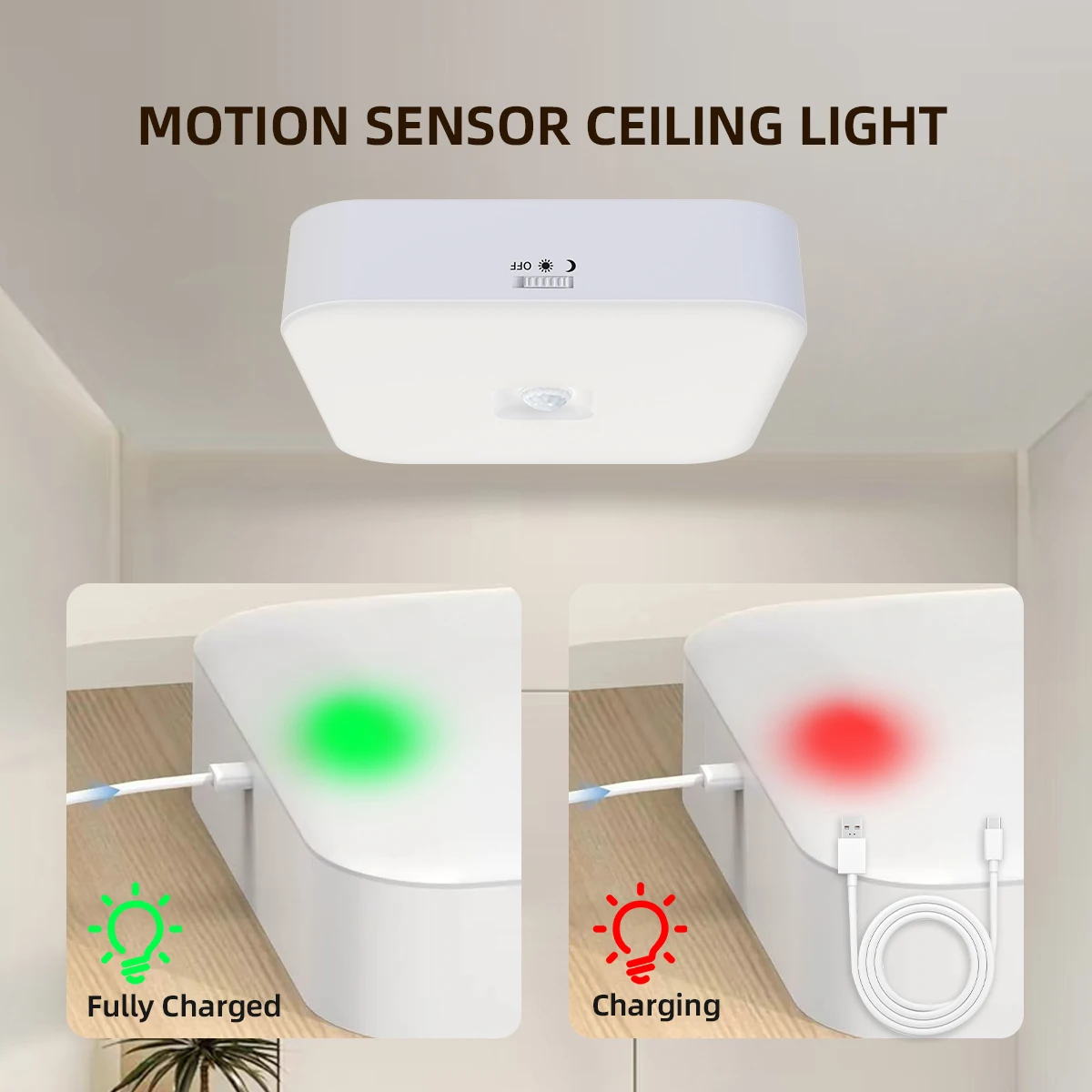 LED Motion Sensor Light Ceiling Lamp Type C Rechargeable Wireless Night Light For Room Kitchen Hallway Foyer Balcony
LED Motion Sensor Light Ceiling Lamp Type C Rechargeable Wireless Night Light For Room Kitchen Hallway Foyer Balcony
