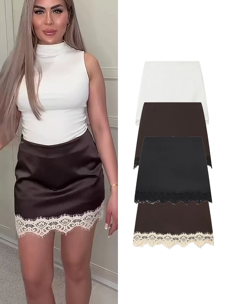 TFMLN New Women Satin Mini Skirts Casual Elegant Solid Color Lace Hem Skirt Fashion Commuter Streetwear Straight Short Skirts
TFMLN New Women Satin Mini Skirts Casual Elegant Solid Color Lace Hem Skirt Fashion Commuter Streetwear Straight Short Skirts
