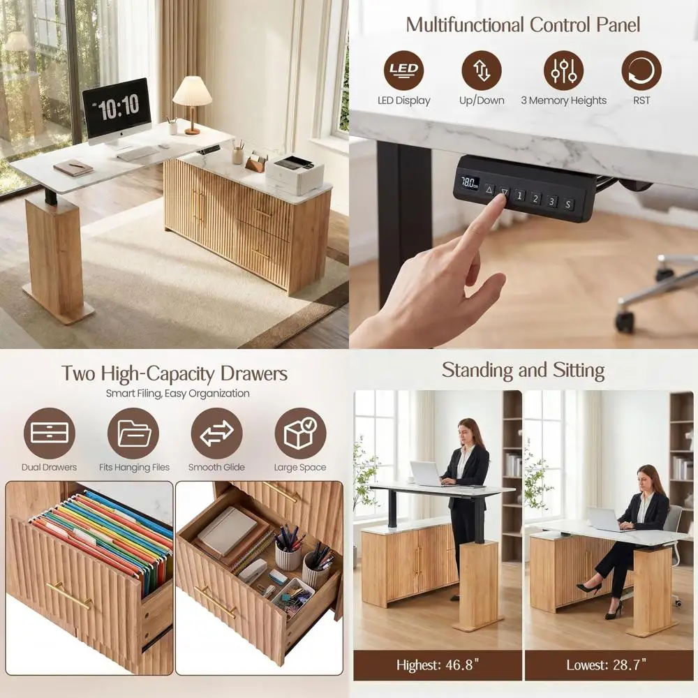 55'' L-Shaped Standing Desk, Electric Height Adjustable Sit-Stand Desk with Ders & Storage Cabinet, luted ern Desk or Home Oice
55'' L-Shaped Standing Desk, Electric Height Adjustable Sit-Stand Desk with Ders & Storage Cabinet, luted ern Desk or Home Oice