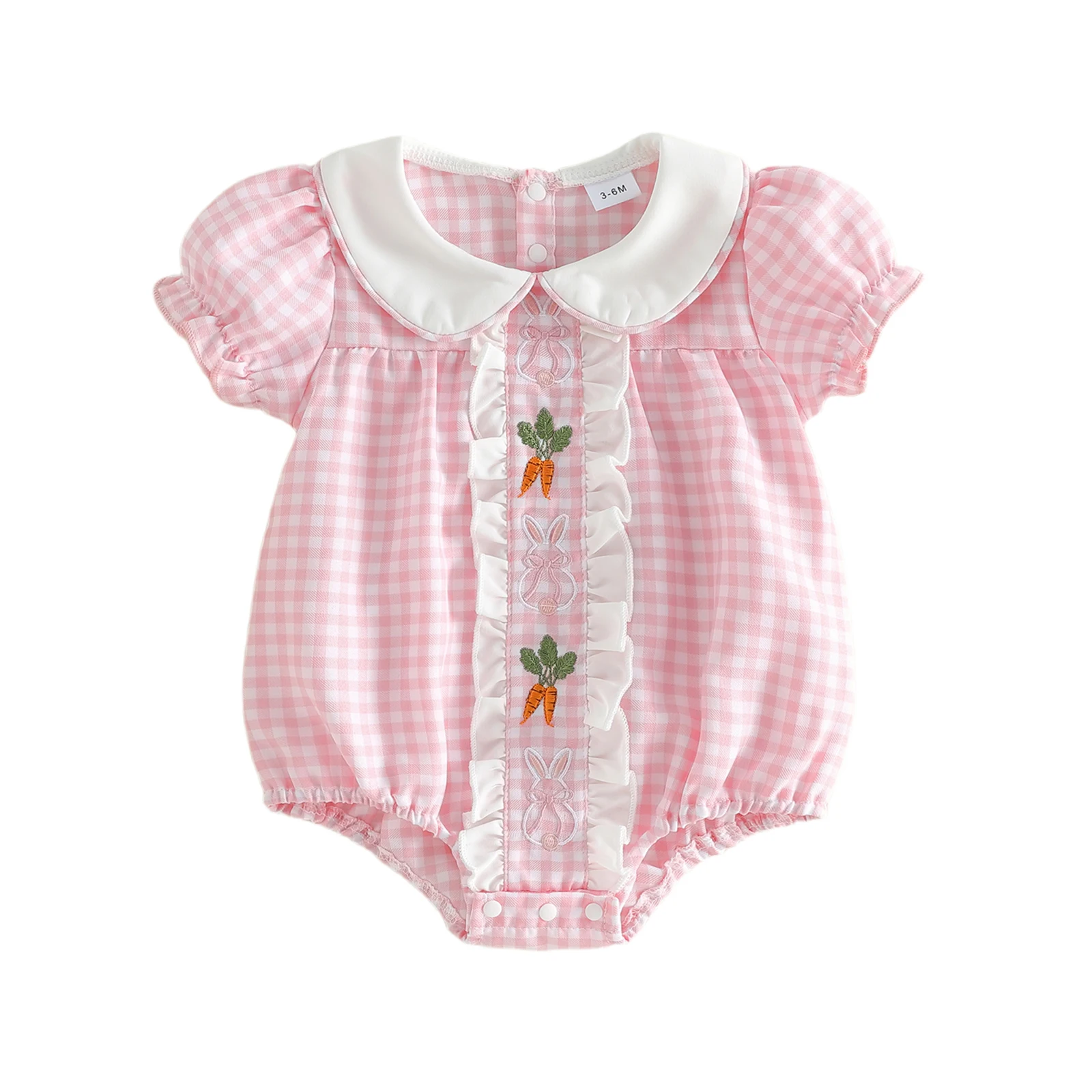 Пасхальный комбинезон для маленьких девочек, клетчатый комбинезон с кукольным воротником и морковным кроликом, комбинезон для новорожденных с короткими рукавами
Пасхальный комбинезон для маленьких девочек, клетчатый комбинезон с кукольным воротником и морковным кроликом, комбинезон для новорожденных с короткими рукавами
