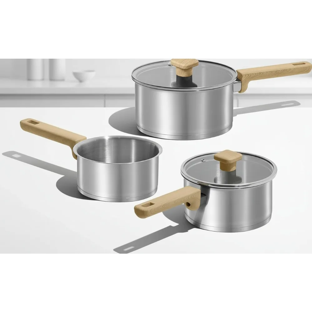 3-Ply Stainless Steel Saucepan Set with Glass Lids, Induction Compatible Cookware for Small Kitchen
3-Ply Stainless Steel Saucepan Set with Glass Lids, Induction Compatible Cookware for Small Kitchen