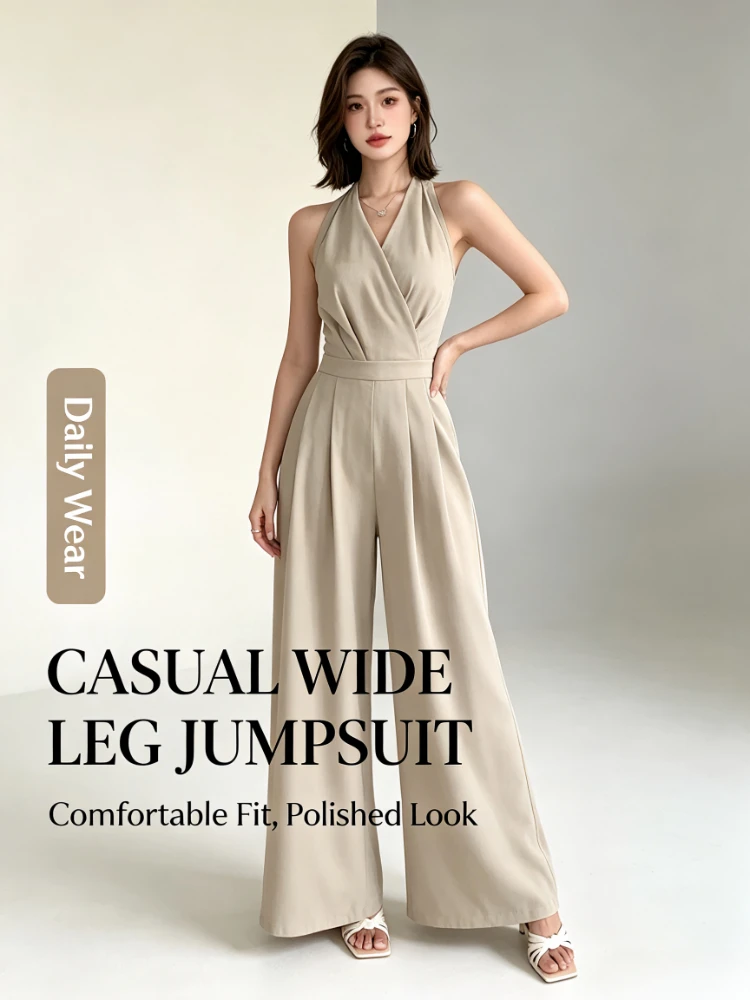 Spring Summer Women Elegant Sexy Halter Backless Folds Slim Wide Leg Loose Rompers Casual One Piece Long Jumpsuits Clothing
Spring Summer Women Elegant Sexy Halter Backless Folds Slim Wide Leg Loose Rompers Casual One Piece Long Jumpsuits Clothing