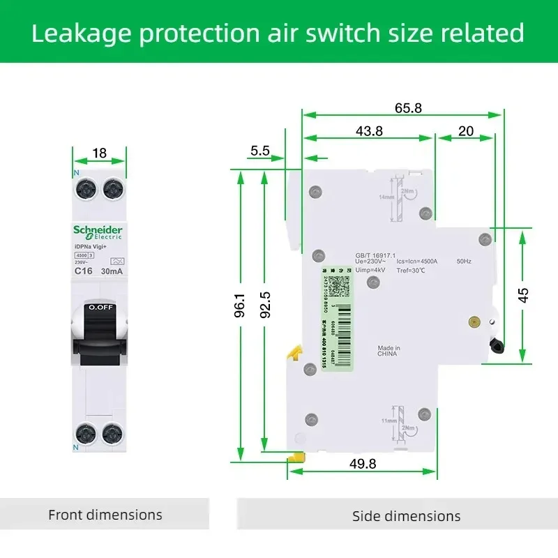 Schneider Electric Integrated leakage protection Circuit Breaker 1P+N iDPNa Vigi+ C32 C10 C25 30mA Air Switch 1P+N 16A A9d93620
Schneider Electric Integrated leakage protection Circuit Breaker 1P+N iDPNa Vigi+ C32 C10 C25 30mA Air Switch 1P+N 16A A9d93620