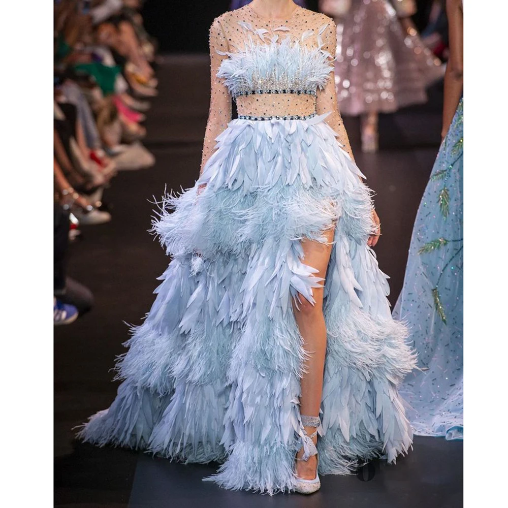 Exquisite Feathers Tassel Evening Gowns Fashion Elegant O-Neck Crystal Sequined Side Split Sweep Train Chic Prom Part Dress 2023
Exquisite Feathers Tassel Evening Gowns Fashion Elegant O-Neck Crystal Sequined Side Split Sweep Train Chic Prom Part Dress 2023