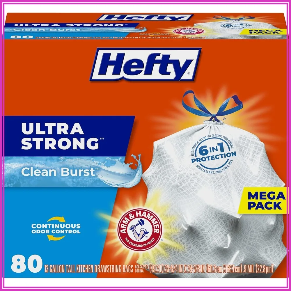 13 Gallon Tall Kitchen Trash Bags, Drawstring Closure, Odor Control, 80 Count
13 Gallon Tall Kitchen Trash Bags, Drawstring Closure, Odor Control, 80 Count