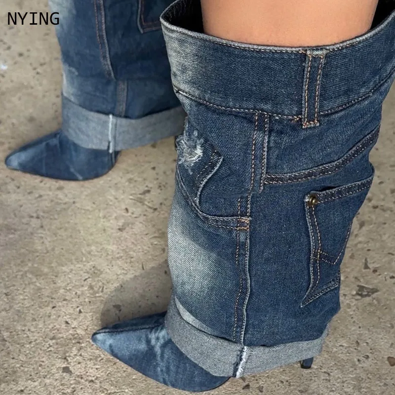 2025 Women blue cowboy knee boots Retro Pocket Pants boots jeans denim boots vintage causal boots size 35-45
2025 Women blue cowboy knee boots Retro Pocket Pants boots jeans denim boots vintage causal boots size 35-45