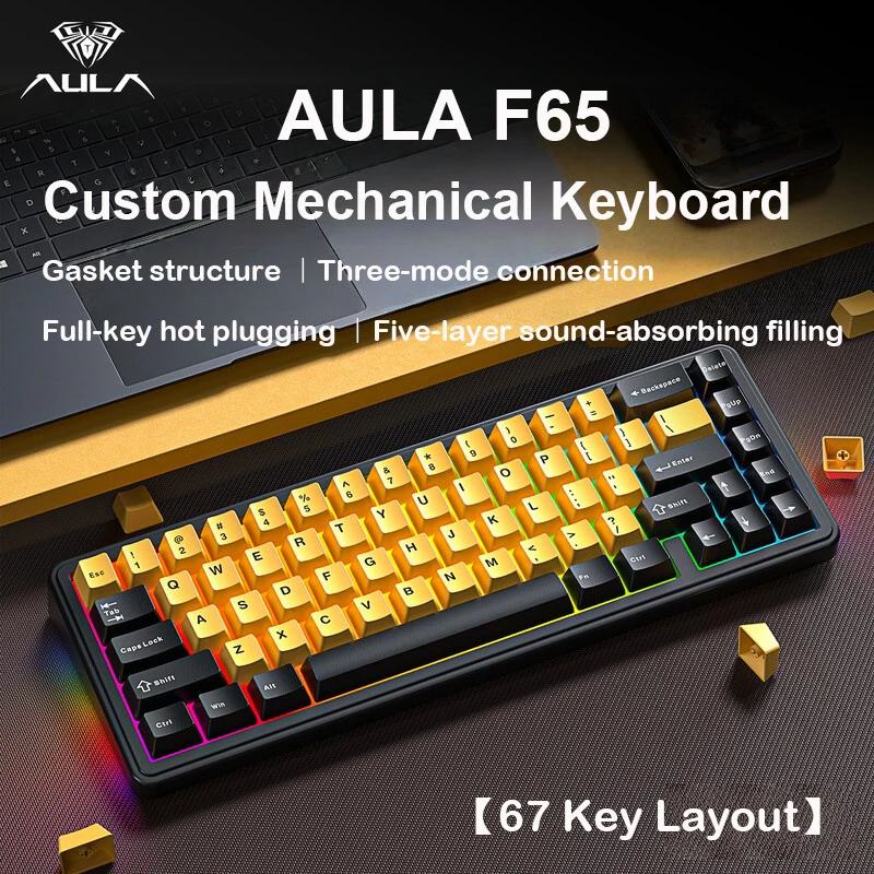 AULA F65 Mechanical Keyboard Three Mode Custom Wireless/Bluetooth/Wired Connection Full Key Hot-swapable Office Gaming Esports
AULA F65 Mechanical Keyboard Three Mode Custom Wireless/Bluetooth/Wired Connection Full Key Hot-swapable Office Gaming Esports
