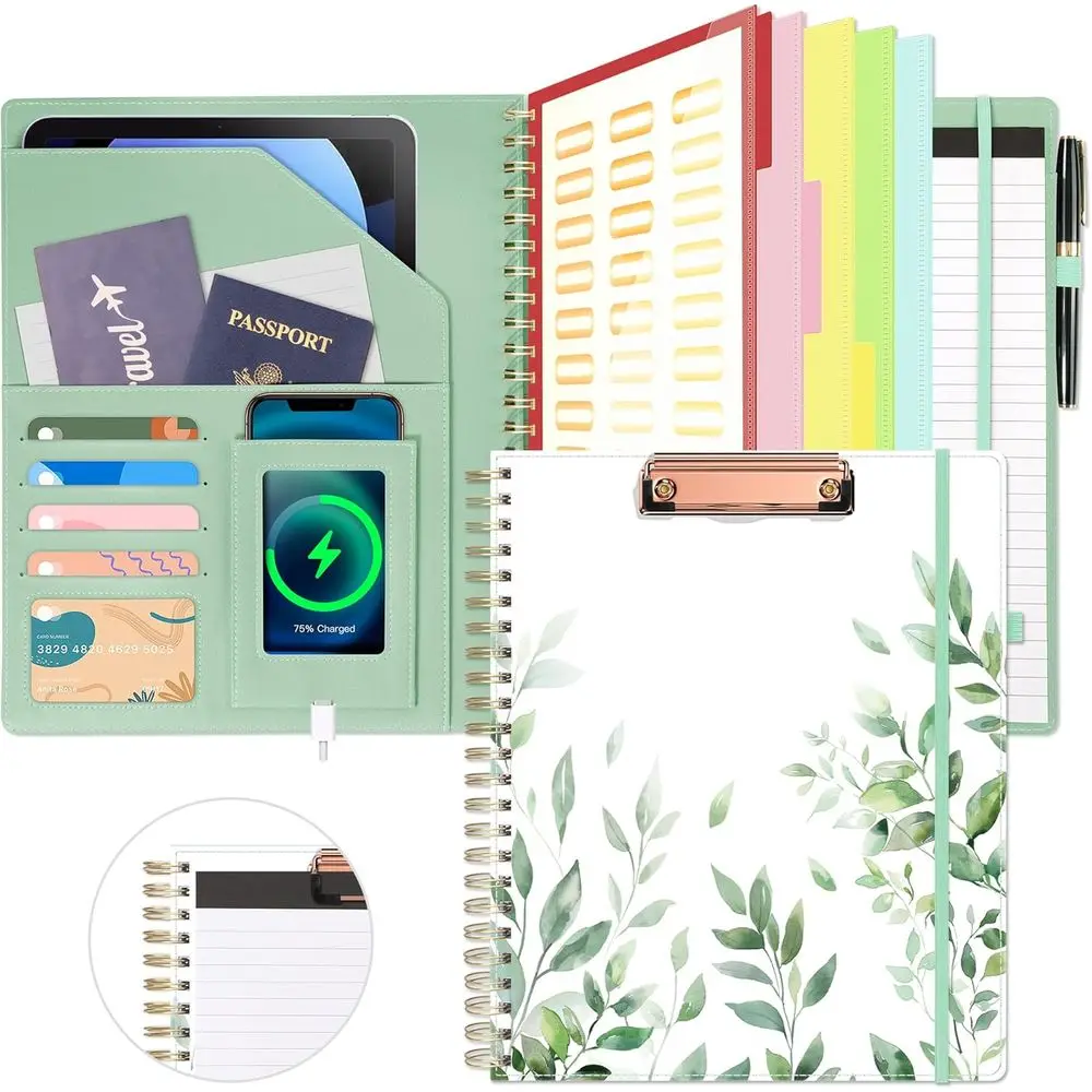 Clipboard with Storage, Leather Padfolio Organizer 5olders with 10 kets, Spiral Clipboard with Notepad or Letter Size, Elastic C
Clipboard with Storage, Leather Padfolio Organizer 5olders with 10 kets, Spiral Clipboard with Notepad or Letter Size, Elastic C