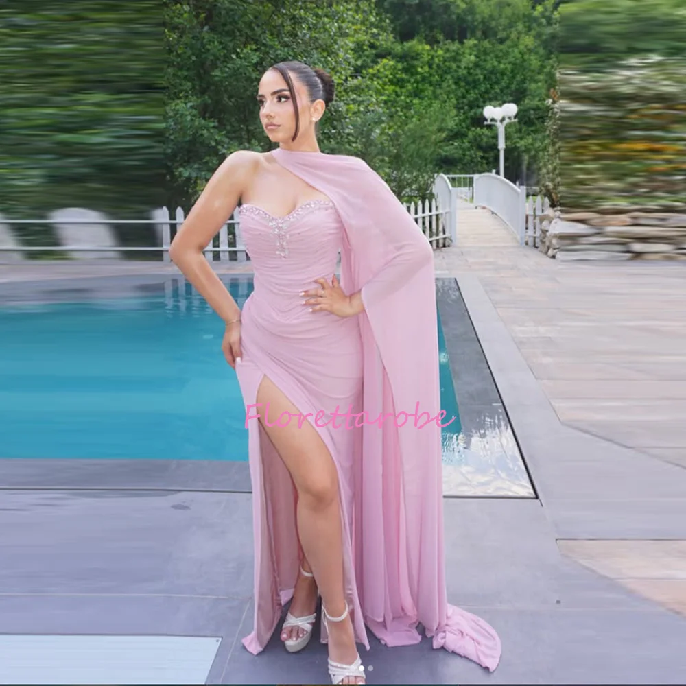 Customized Sweetheart Mermaid Pink Chiffon Maxi Evening Dress Cape Sequins Beaded Side Slit Formal Prom Party Gown
Customized Sweetheart Mermaid Pink Chiffon Maxi Evening Dress Cape Sequins Beaded Side Slit Formal Prom Party Gown