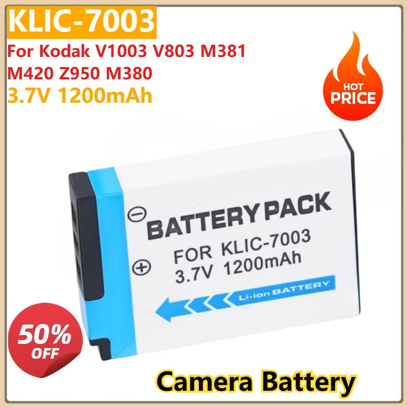 for Kodak V1003 V803 M381 M420 Z950 M380 Replacement Camera Battery KLIC-7003 3.7V 1200mAh 
for Kodak V1003 V803 M381 M420 Z950 M380 Replacement Camera Battery KLIC-7003 3.7V 1200mAh