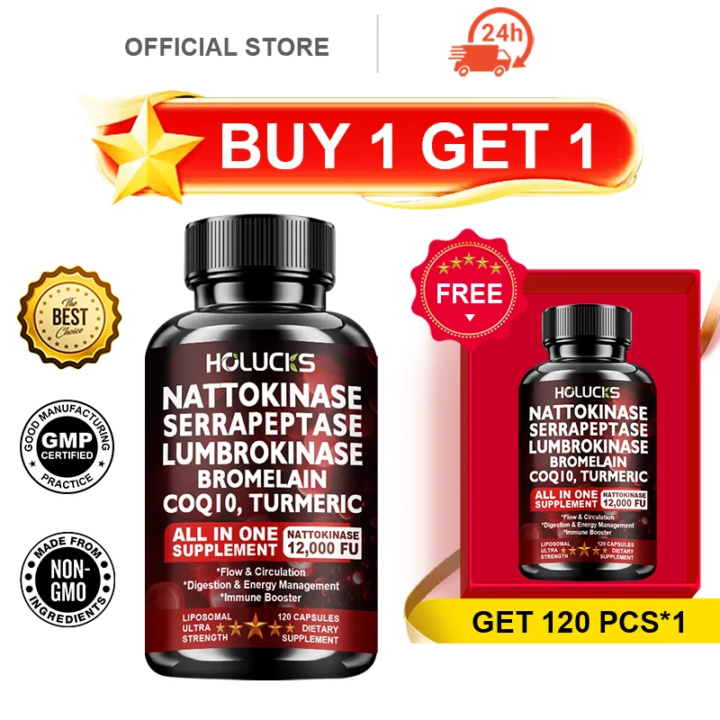 HOLUCKS All-in-One Nattokinase Capsules, with Bromelain & CoQ10, Support Blood Circulation, Digestion & Antioxidant Wellness
HOLUCKS All-in-One Nattokinase Capsules, with Bromelain & CoQ10, Support Blood Circulation, Digestion & Antioxidant Wellness