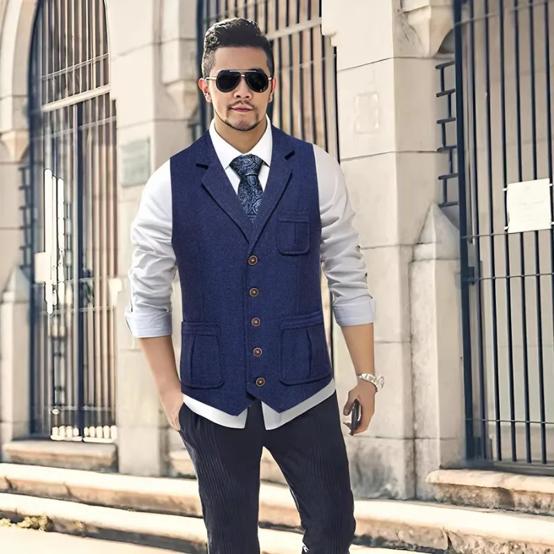 Men's Herringbone Tweed Suit Vest Notch Lapel Single Breasted Waistcoat for Wedding Business Vintage Formal Wear
Men's Herringbone Tweed Suit Vest Notch Lapel Single Breasted Waistcoat for Wedding Business Vintage Formal Wear