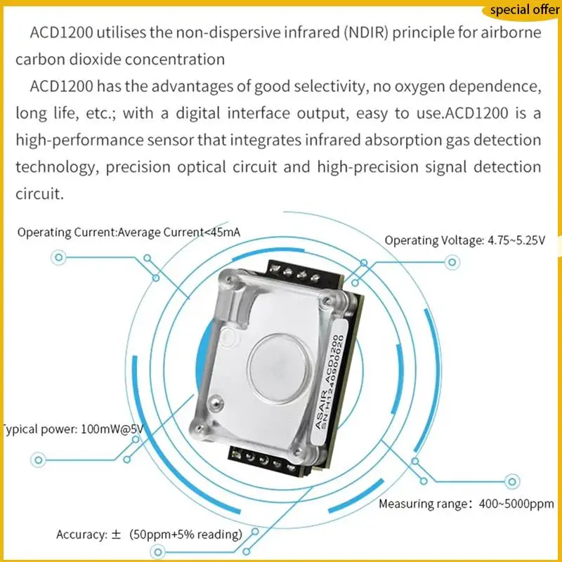 A50I New ASAIR CO2 Infrared Sensor Module High Precision CO2 Concentration Detection NDIR Principle ACD1200
A50I New ASAIR CO2 Infrared Sensor Module High Precision CO2 Concentration Detection NDIR Principle ACD1200