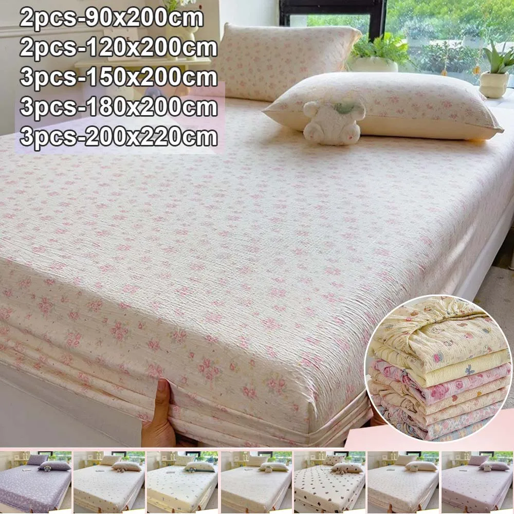 Washed Cotton Fitted Sheet with Pillowcases Floral/Cartoon Printed Non-slip Elastic Bed Cover Set Mattress Protector for Bedroom
Washed Cotton Fitted Sheet with Pillowcases Floral/Cartoon Printed Non-slip Elastic Bed Cover Set Mattress Protector for Bedroom