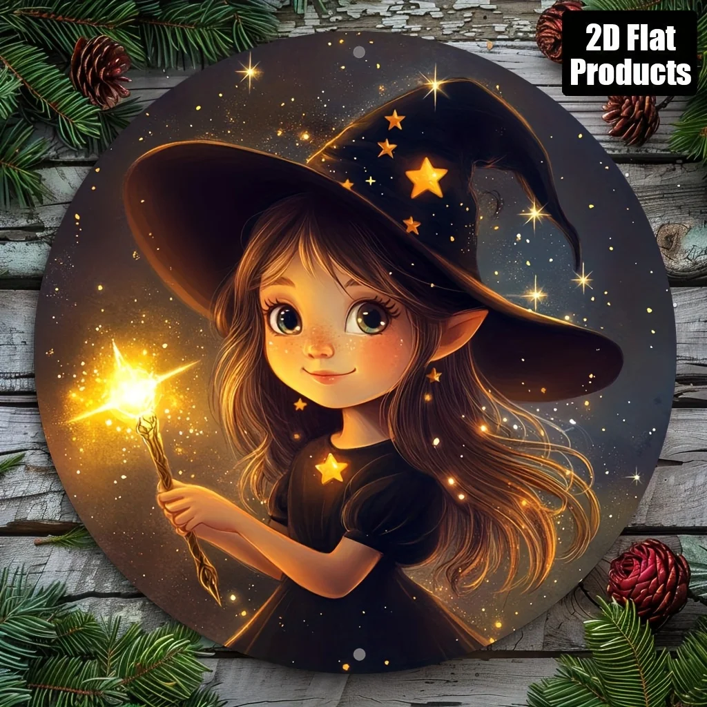2D Flat Little Witch Theme Round Aluminum Metal Wall Art - 8x8 Inch Enchanting Witch With Sparkling Stars & Magical
2D Flat Little Witch Theme Round Aluminum Metal Wall Art - 8x8 Inch Enchanting Witch With Sparkling Stars & Magical