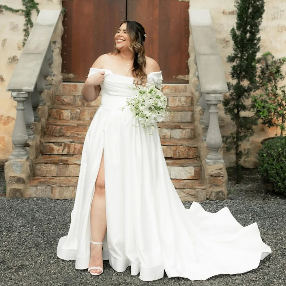 Simple A-line Wedding Dresses Women 2026 Off The Shoulder Plus Size Split Satin Bridal Gown Vestidos De Noiva Customized
Simple A-line Wedding Dresses Women 2026 Off The Shoulder Plus Size Split Satin Bridal Gown Vestidos De Noiva Customized