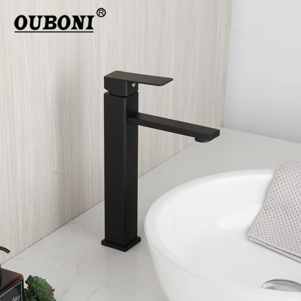 OUBONI Черный смеситель для раковины в ванной комнате Современные смесители для умывальника из нержавеющей стали с одной ручкой Прочные смесители для горячей и холодной воды
OUBONI Черный смеситель для раковины в ванной комнате Современные смесители для умывальника из нержавеющей стали с одной ручкой Прочные смесители для горячей и холодной воды