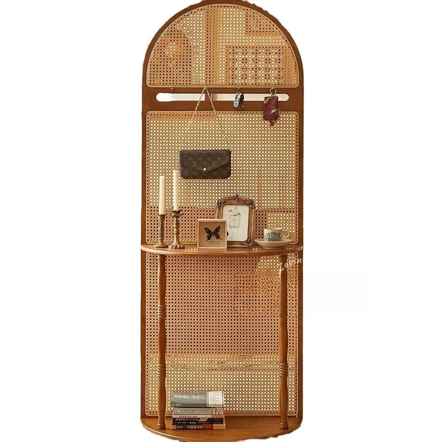 French retro solid wood rattan screen partition living room entry door blocking entrance cabinet modern simple shelf
French retro solid wood rattan screen partition living room entry door blocking entrance cabinet modern simple shelf
