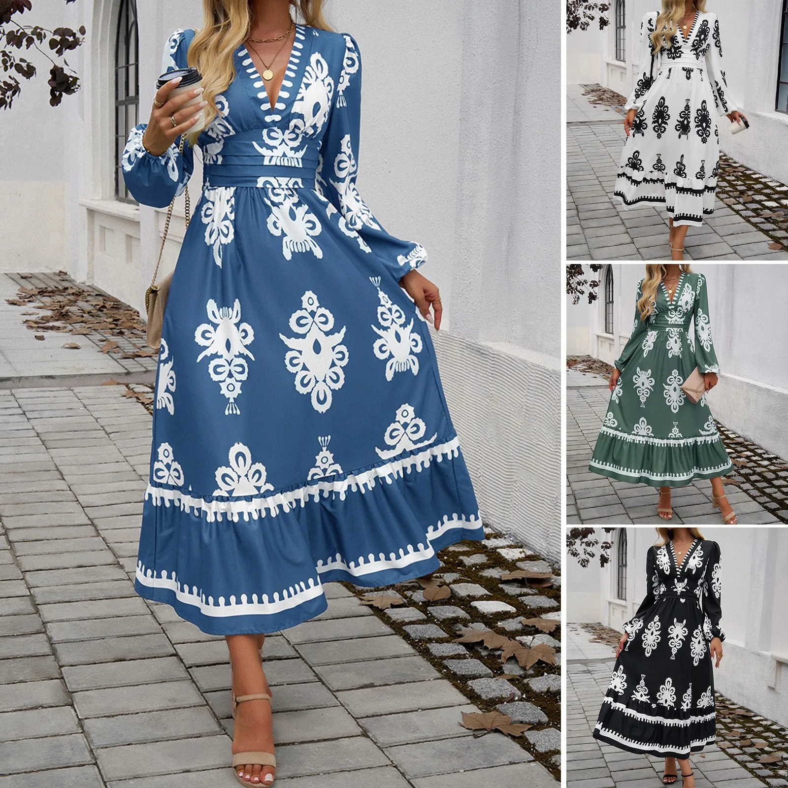 Pleated Dress Long Lantern Sleeve High Waist A Line Printed Dresses White Floral Print Maxi Dress V Neck Long Sleeve Elegant
Pleated Dress Long Lantern Sleeve High Waist A Line Printed Dresses White Floral Print Maxi Dress V Neck Long Sleeve Elegant